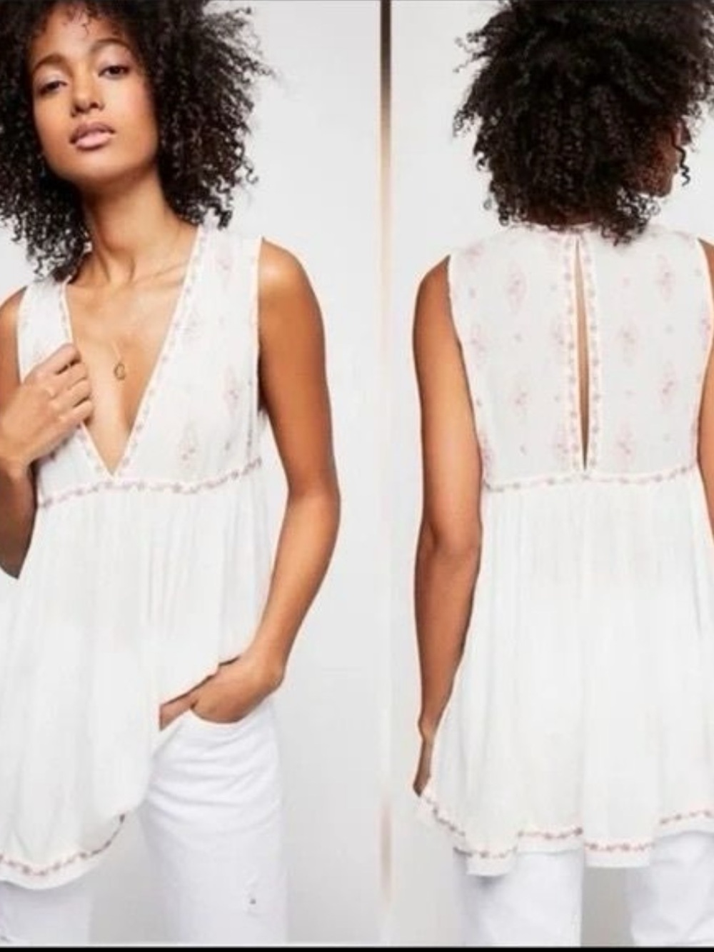 Free People Sleeveless Diamond Embroidered Ivory Womens Size Small